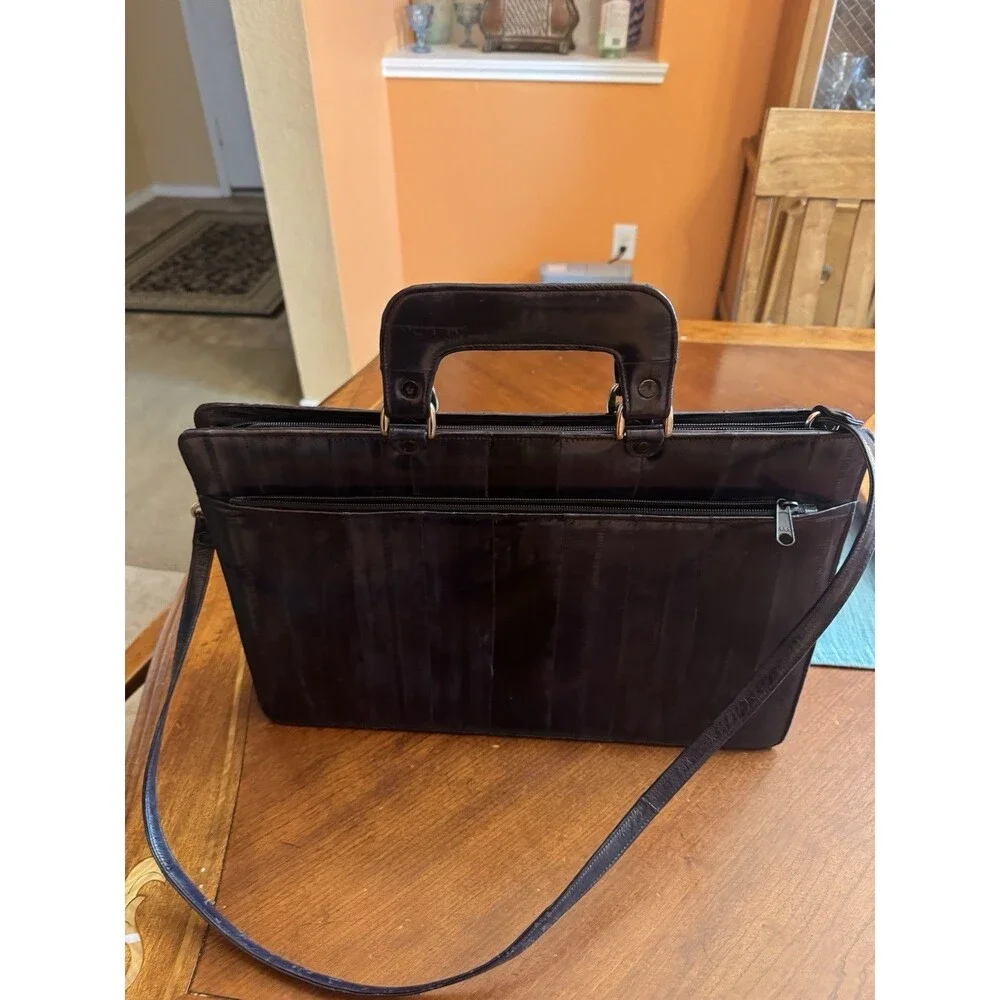 Briefcase Laptop Messenger Bag Vintage Attache Case Eel Skin Grey